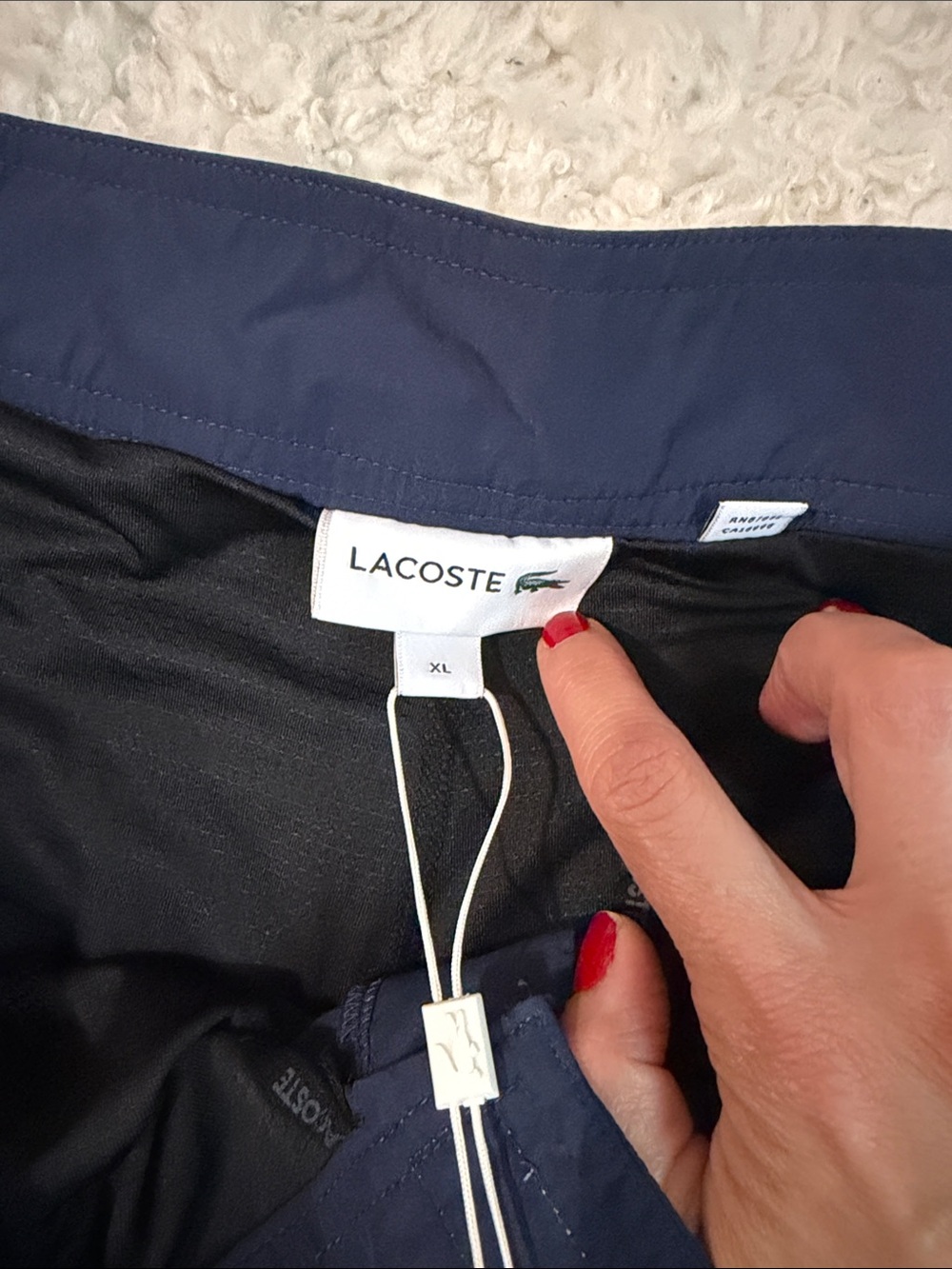 NWT Lacoste Men’s Dark Navy Swim Trunks with White Drawstring - Picture 4 of 7